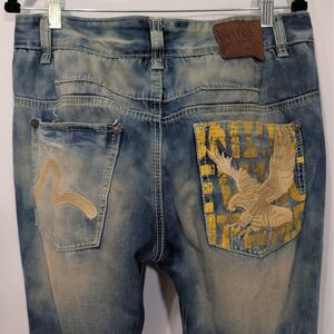 Mass Two Matching Distressed Jeans 3D Eagle Embroidered Pockets Y2K Denim 36x31